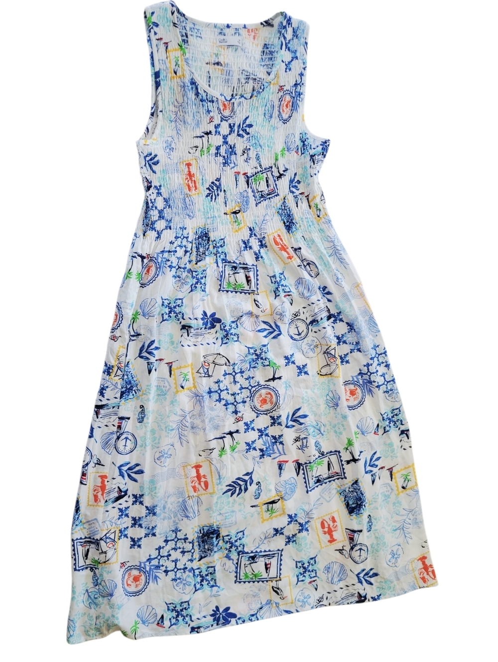 nautical-inspired Resort Print Midi 100% Rayon dress Size Medium